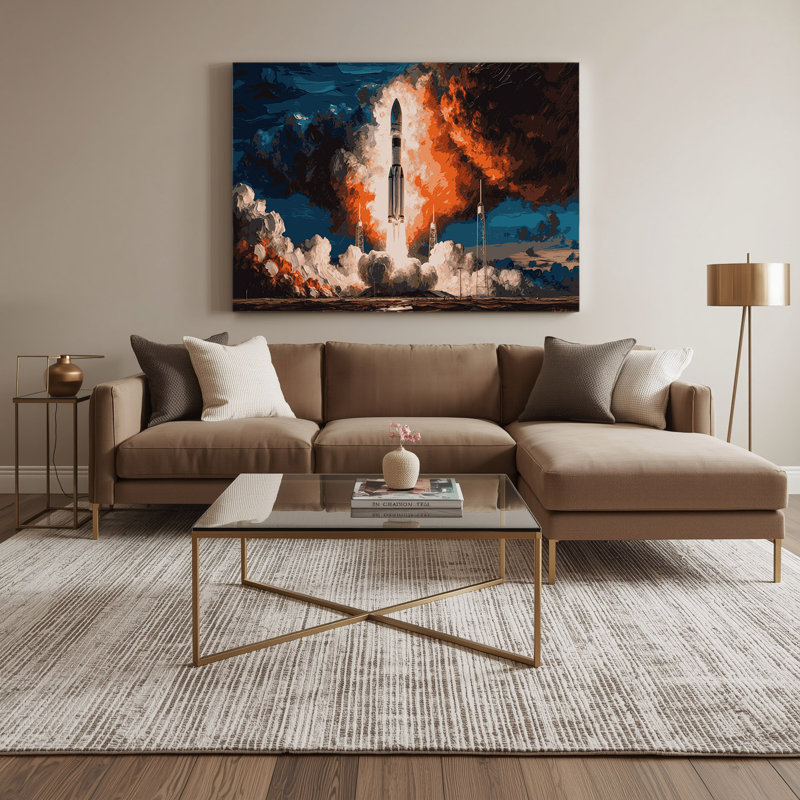 Ivy Bronx Space SpaceX Falcon Heavy launch Gray Canvas Wall Art